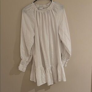 Ephemera White Peasant Ruffle Hem Long Sleeve Dress